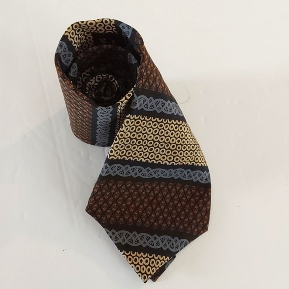 Gian Franco Ferretti Brown / Cream Patterned Mens Silk Neck Tie Sz. 56' X 4 - Picture 1 of 5